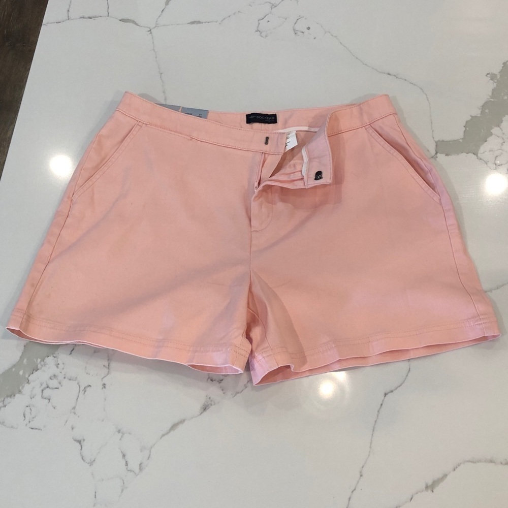 Dockers Pink Chino Pocket Shorts Womens 14 Mid Rise Preppy Coastal Beach NEW